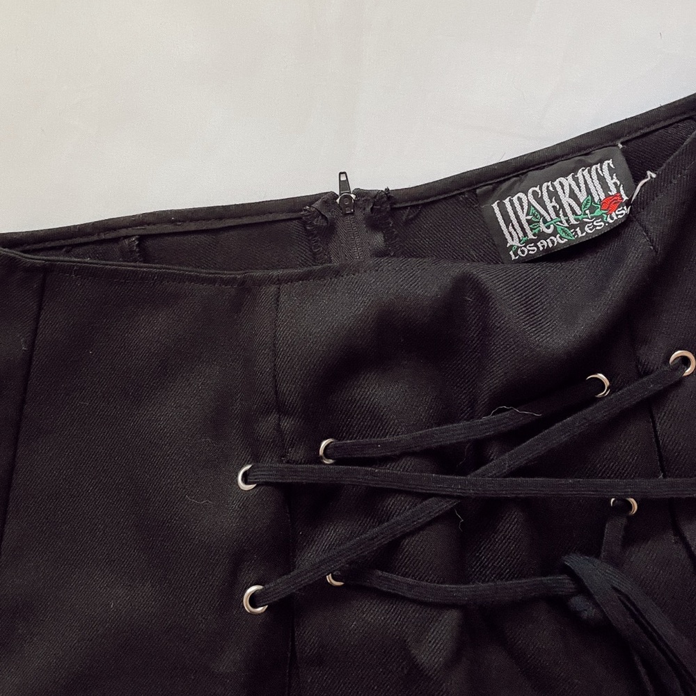 90s/Y2K Vintage Lip Service Micro Mini Pleated Black Lace up Skirt